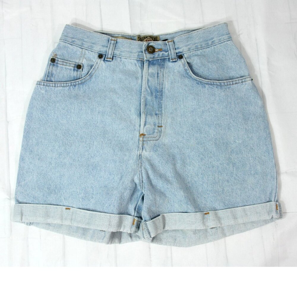 Vintage Express EXP Button Fly High Waist Cuffed Denim Jean Shorts 9 1990s Y2K